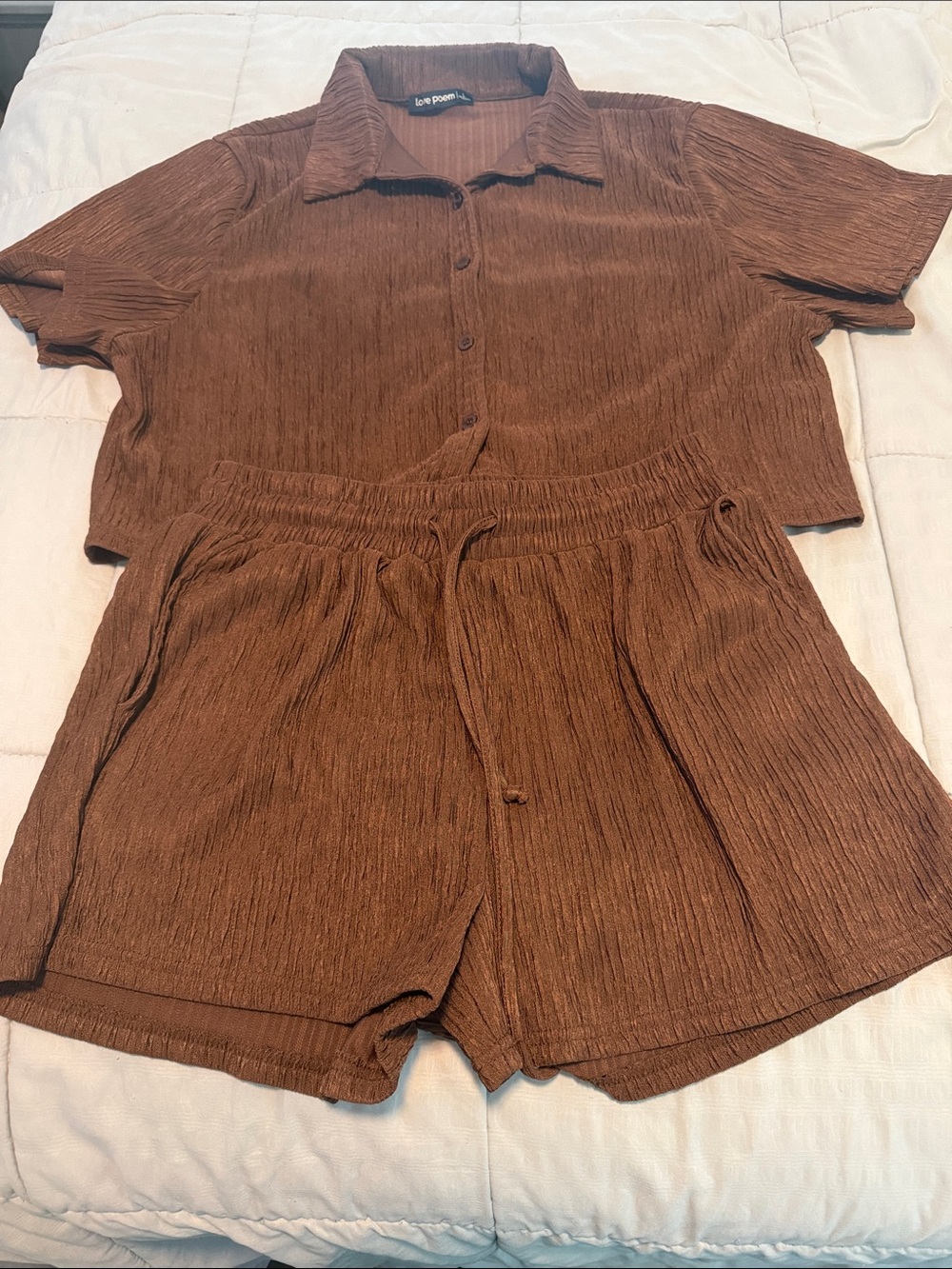 Love Tree Brown Crinkle Two-Piece Lounge Set
